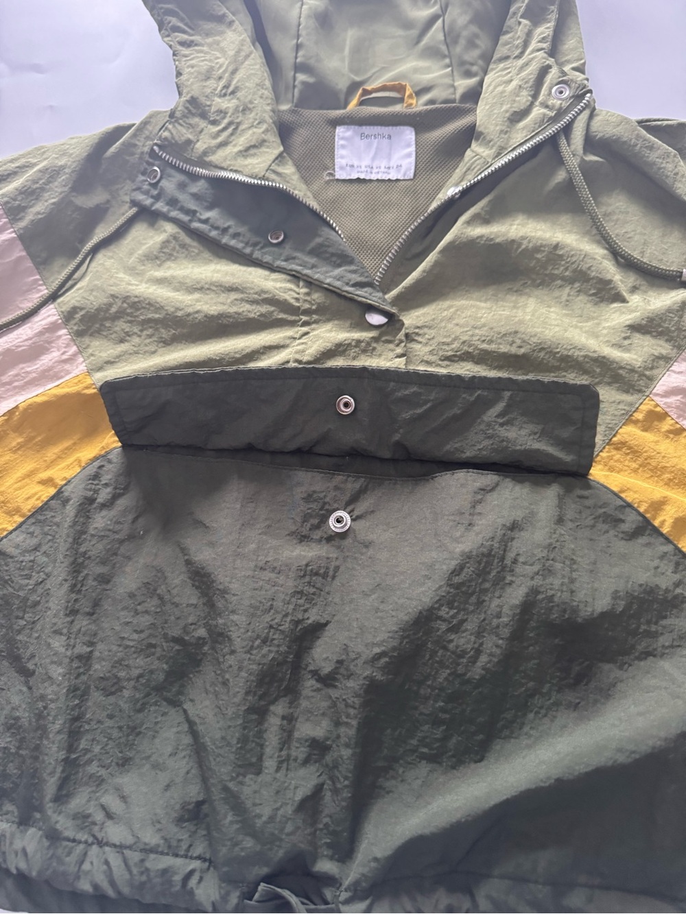 Bershka Olive Green Colorblock Hooded Bomber Jacket - Picture 4 of 8